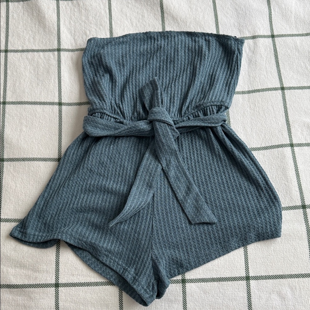 Green-Blue Strapless Romper with Belt